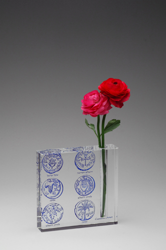 Crystal Vase with Ancient Coin Motif, Blue 